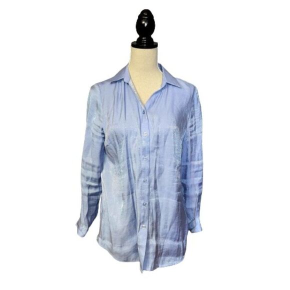Chico's Shimmering Blue Button Front Blouse Sz S - Picture 1 of 5